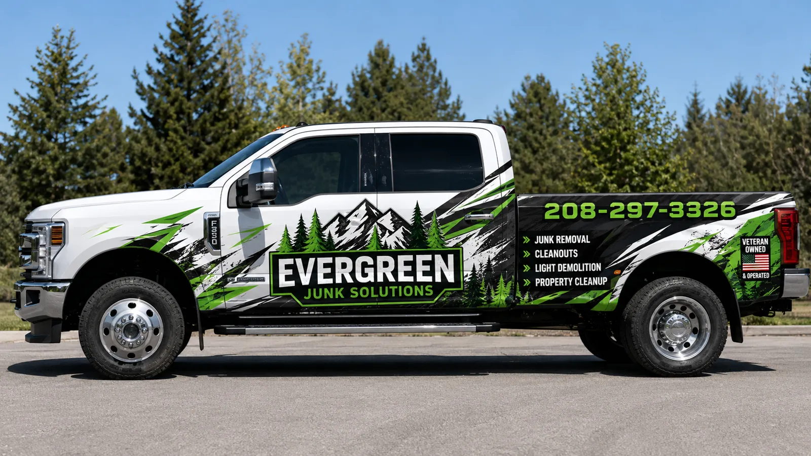Evergreen Junk Solutions truck wrap design